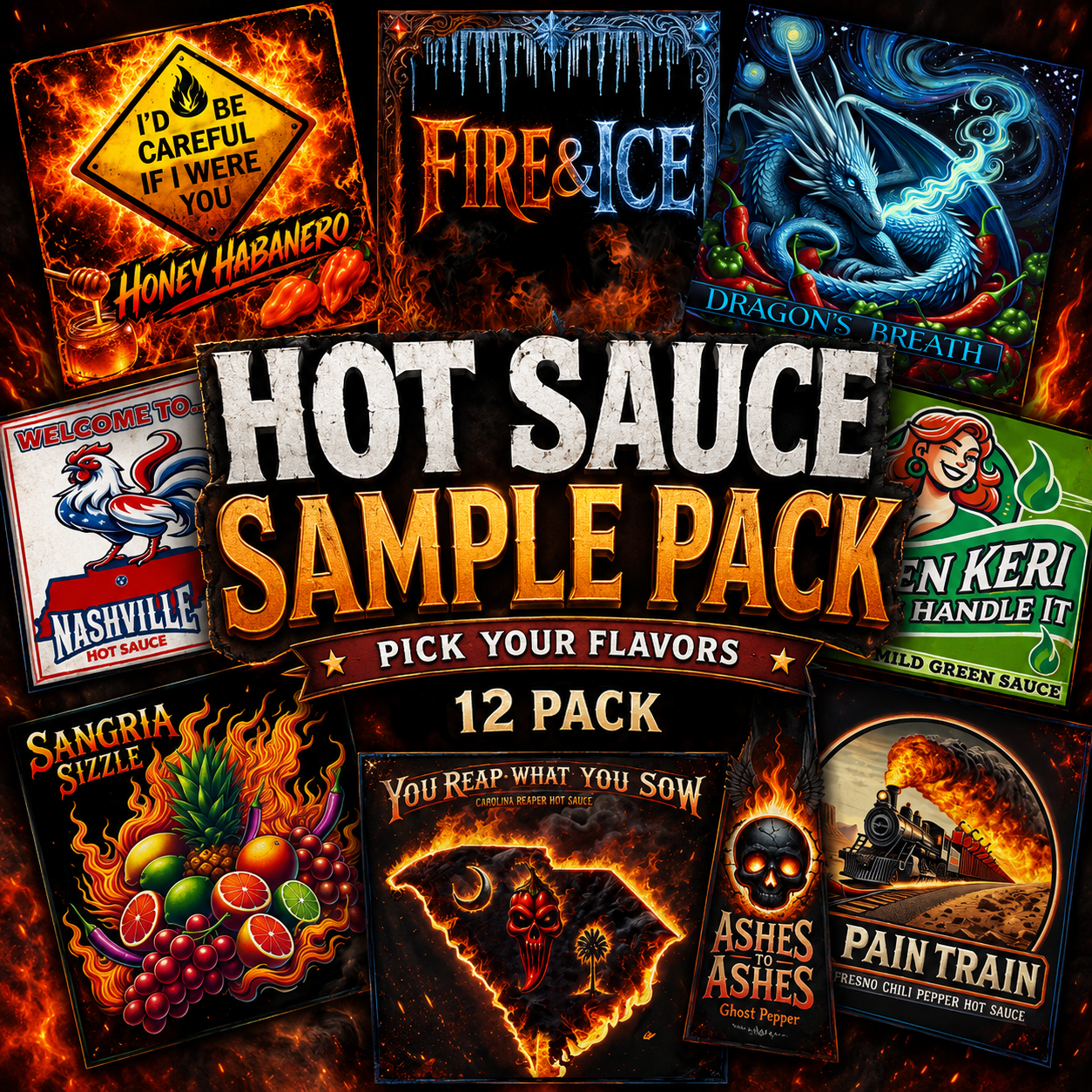 Hot sauce sample pack| Pack of 12